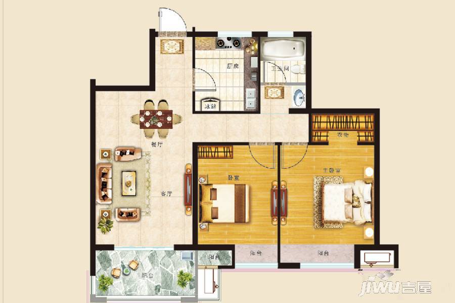 幸福里花园2室2厅1卫88㎡户型图