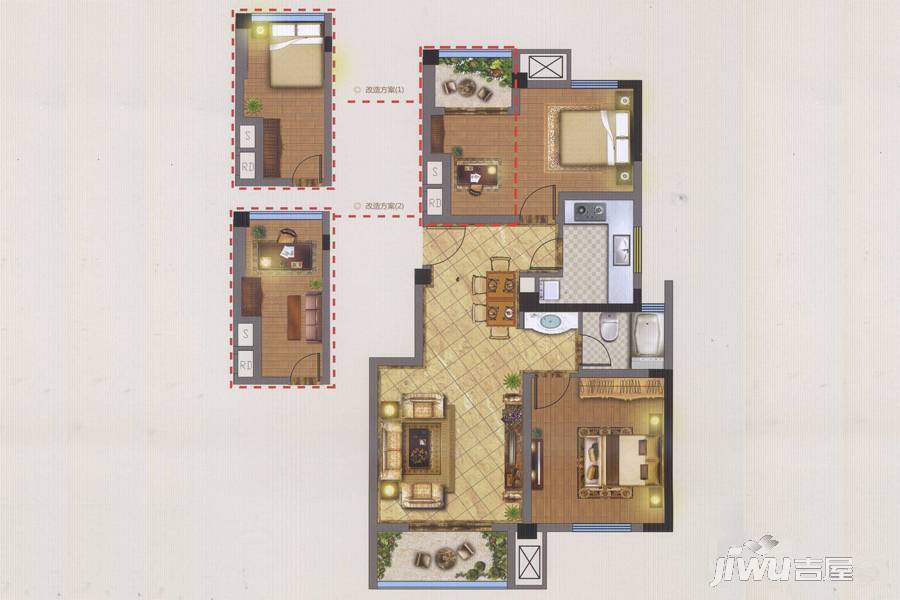 苏高新名泽园2室2厅1卫88㎡户型图