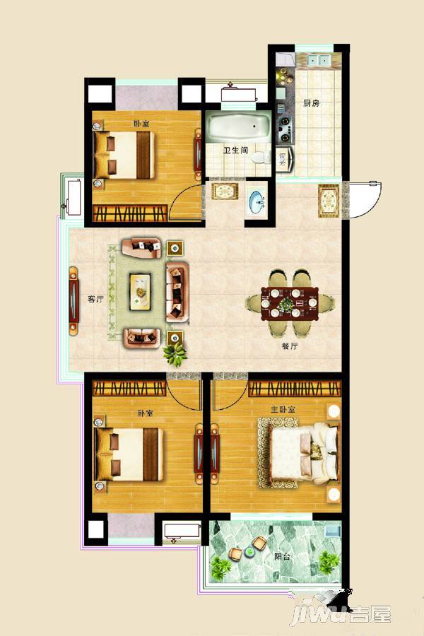 幸福里花园3室2厅1卫100㎡户型图