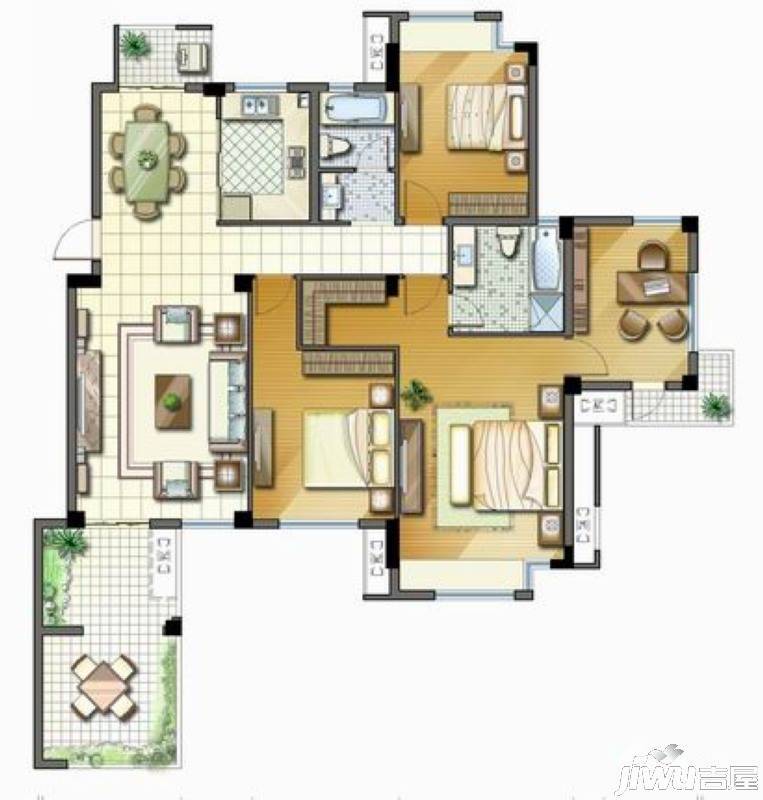 心怡春江花都3室2厅2卫134㎡户型图