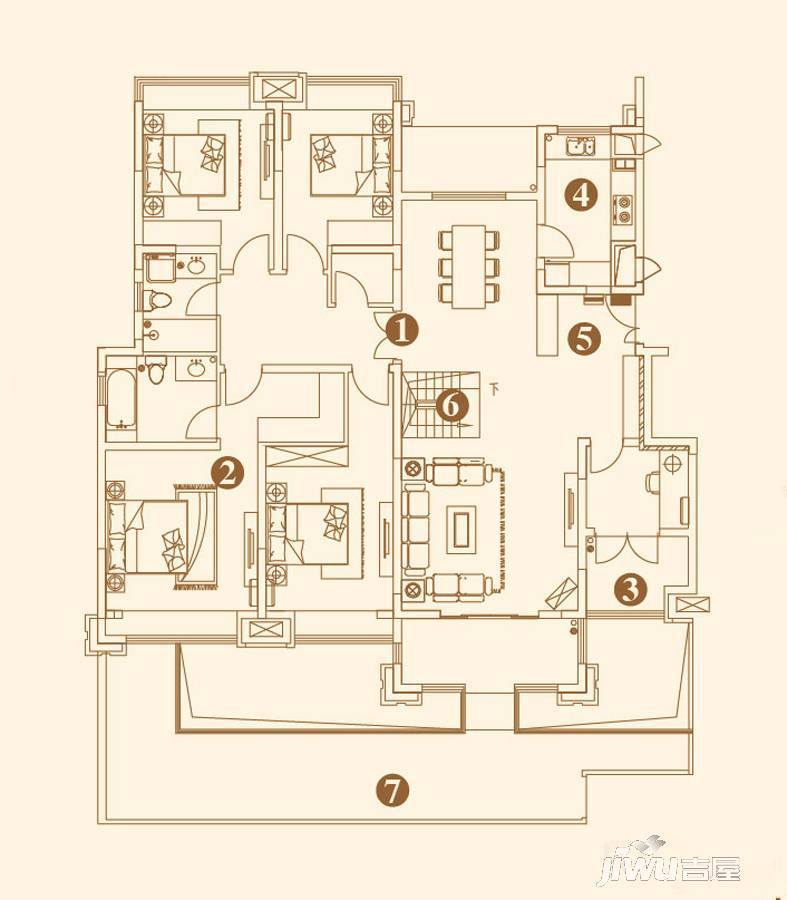 深物业湖畔御景5室2厅2卫173㎡户型图