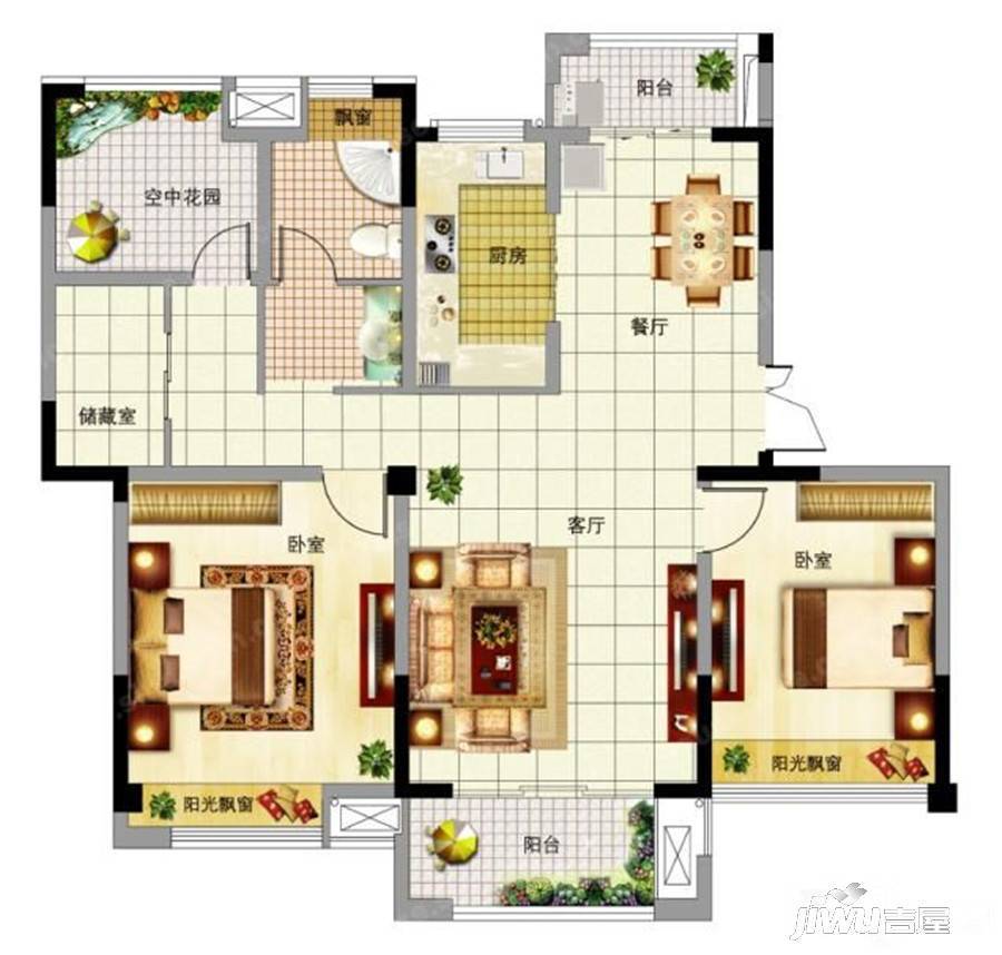 华昇沁园2室2厅1卫112㎡户型图