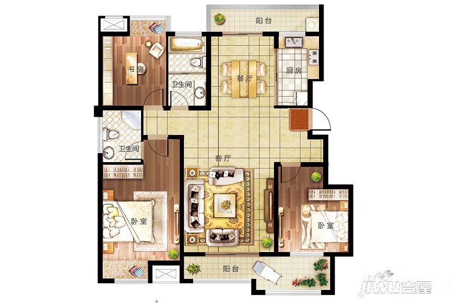 西城印象3室2厅2卫123㎡户型图