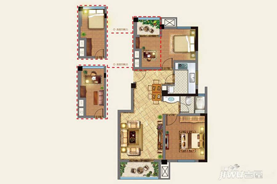 苏高新名泽园2室2厅1卫88㎡户型图