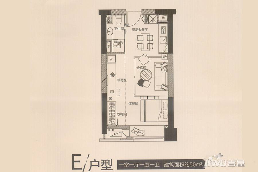 泰达YMSD1室1厅1卫50㎡户型图