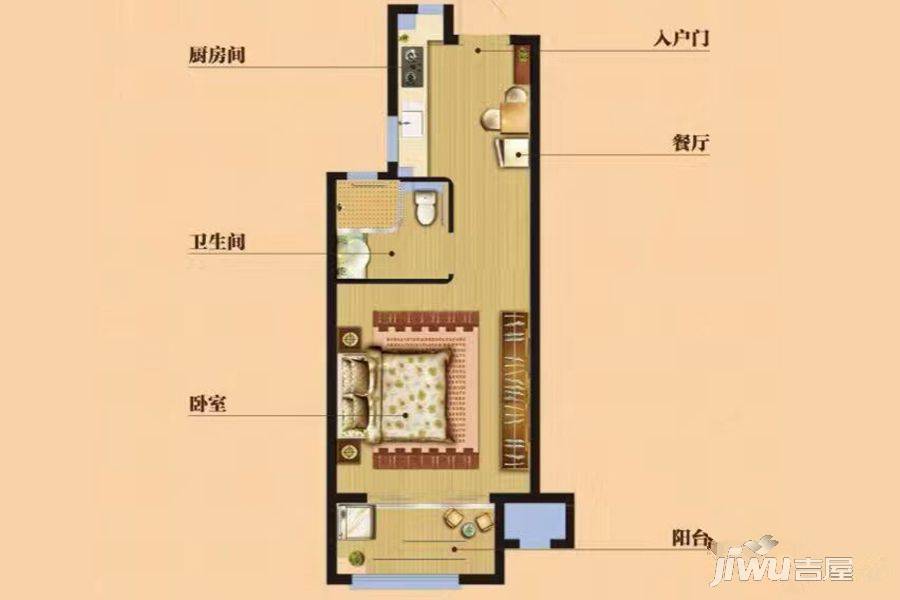 江扬天乐湖1室1厅1卫47㎡户型图