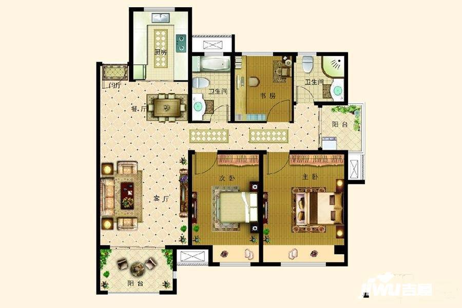 光明铂悦华府3室2厅2卫117.1㎡户型图