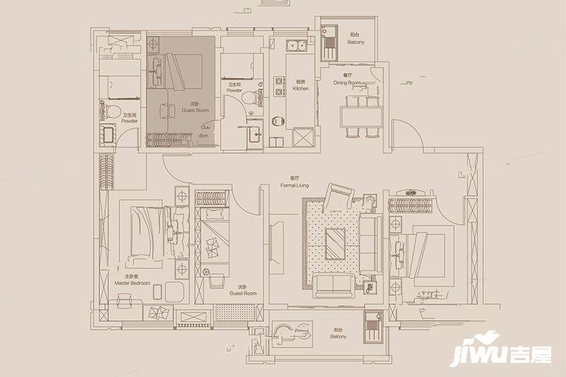 碧桂园领誉4室2厅2卫151㎡户型图