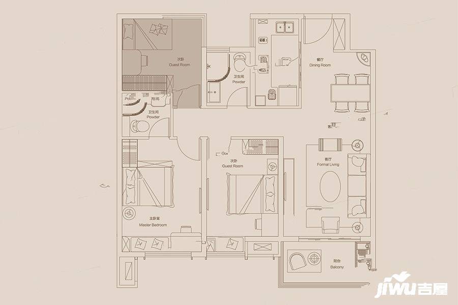 碧桂园领誉3室2厅2卫109㎡户型图