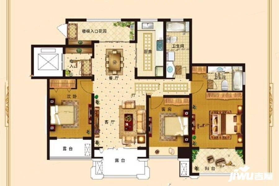 光明朗悦华府3室2厅2卫126㎡户型图