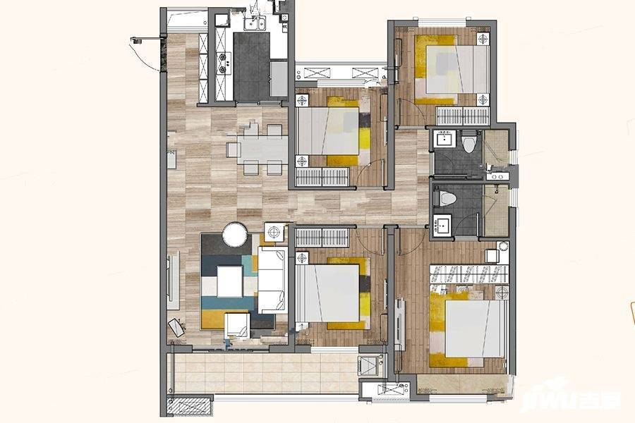 中海金玺4室2厅2卫145㎡户型图