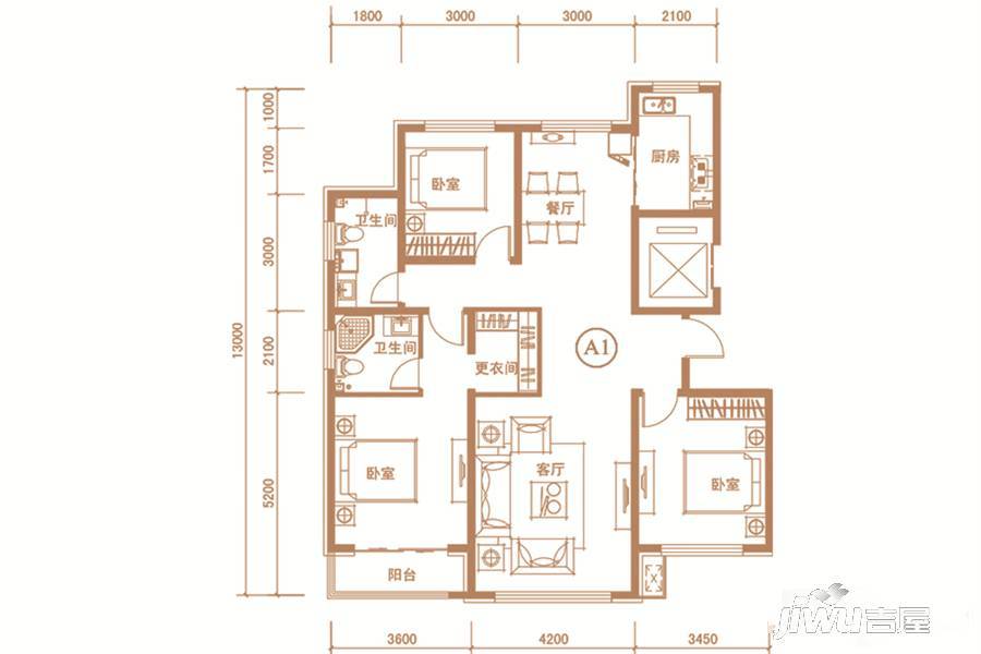 炫靓·梦享城3室2厅2卫138㎡户型图