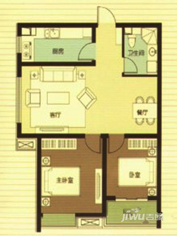 武阳秀美2室2厅1卫91.1㎡户型图