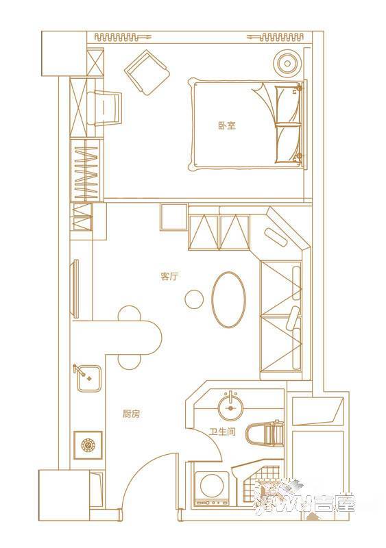 阳光城银泰1室1厅1卫53㎡户型图