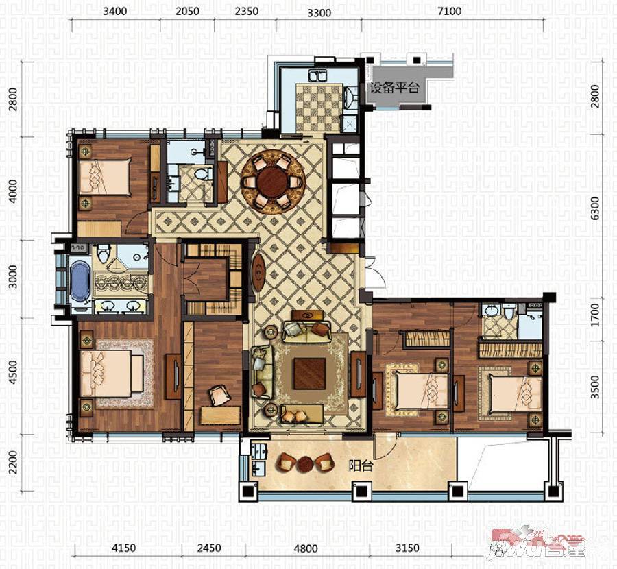 新湖武林国际公寓5室2厅3卫225㎡户型图