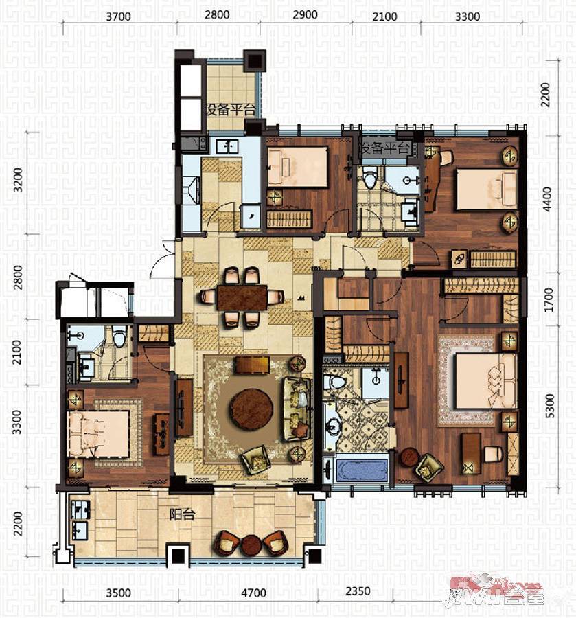 新湖武林国际公寓4室2厅3卫192㎡户型图