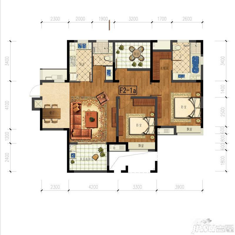 金地自在城2室2厅2卫122㎡户型图