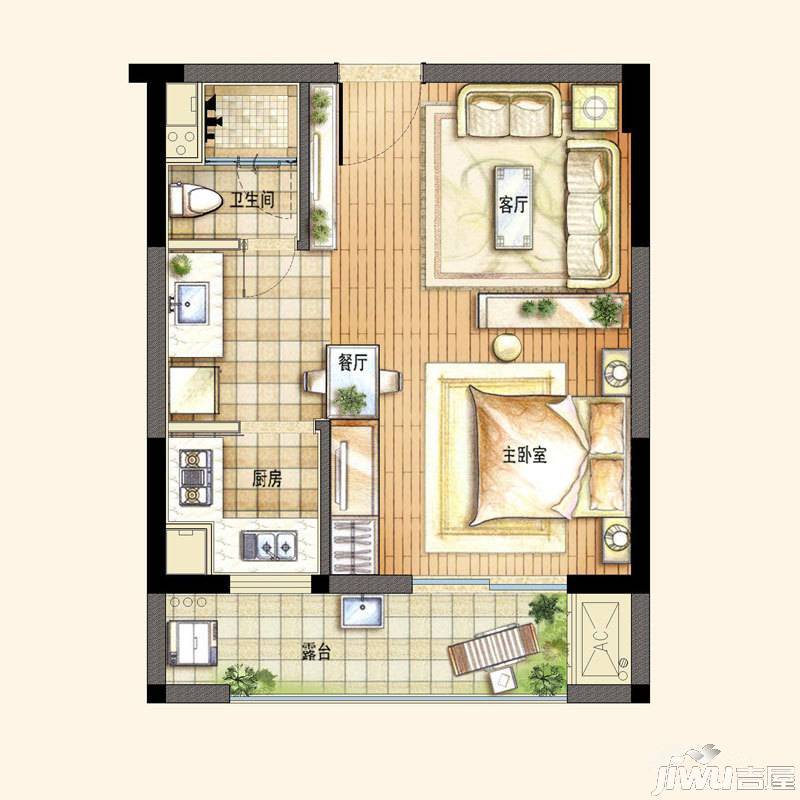 金地自在城1室2厅1卫37㎡户型图