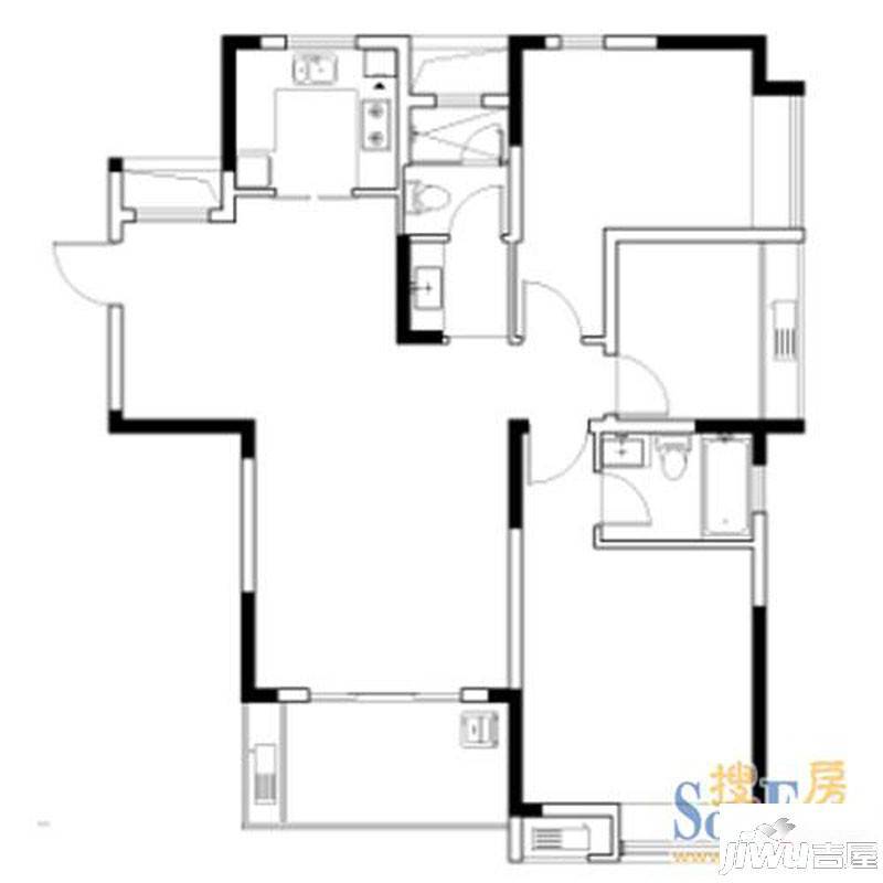 金地自在城3室2厅2卫122㎡户型图