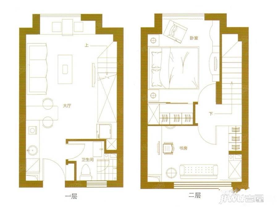 杭州香港城2室2厅1卫37㎡户型图