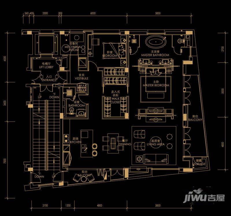 西溪天堂悦居2室2厅2卫175㎡户型图