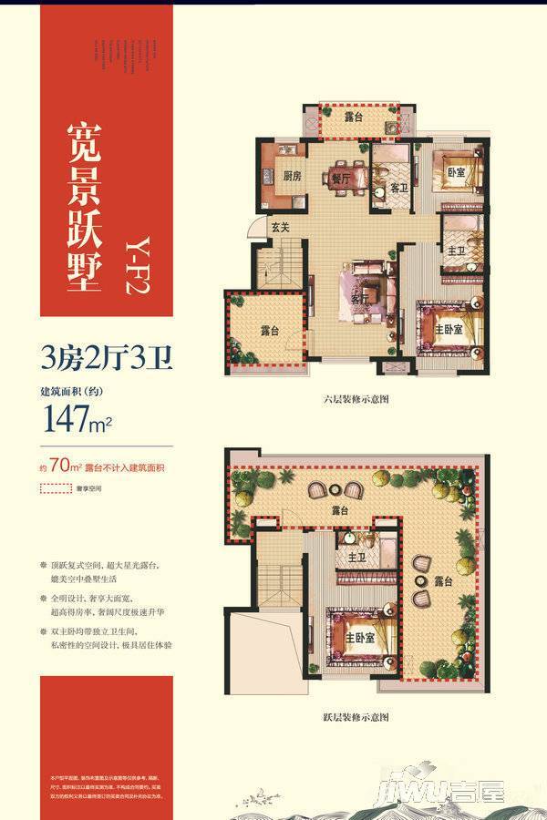 复地爱伦坡3室2厅3卫147㎡户型图