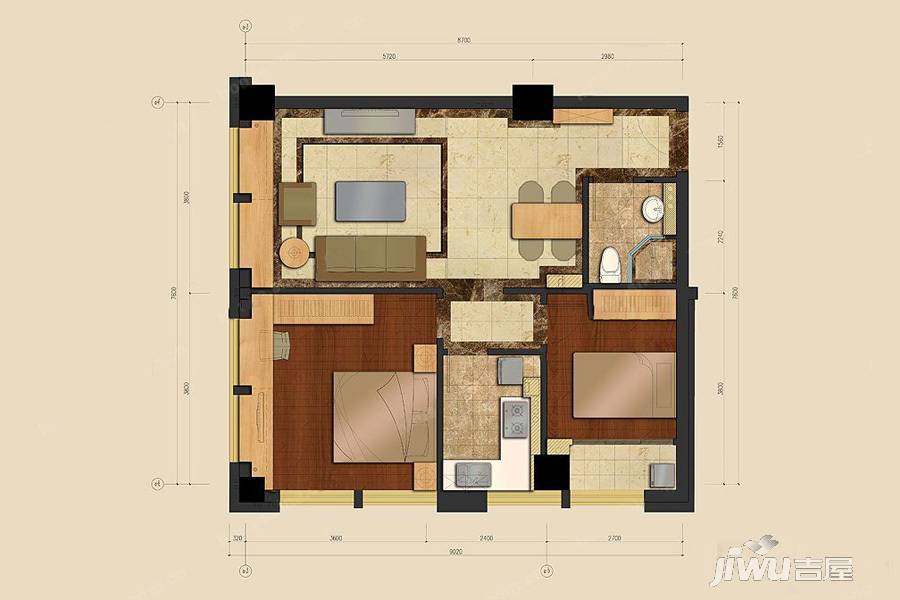 江南明城金座2室1厅1卫89㎡户型图