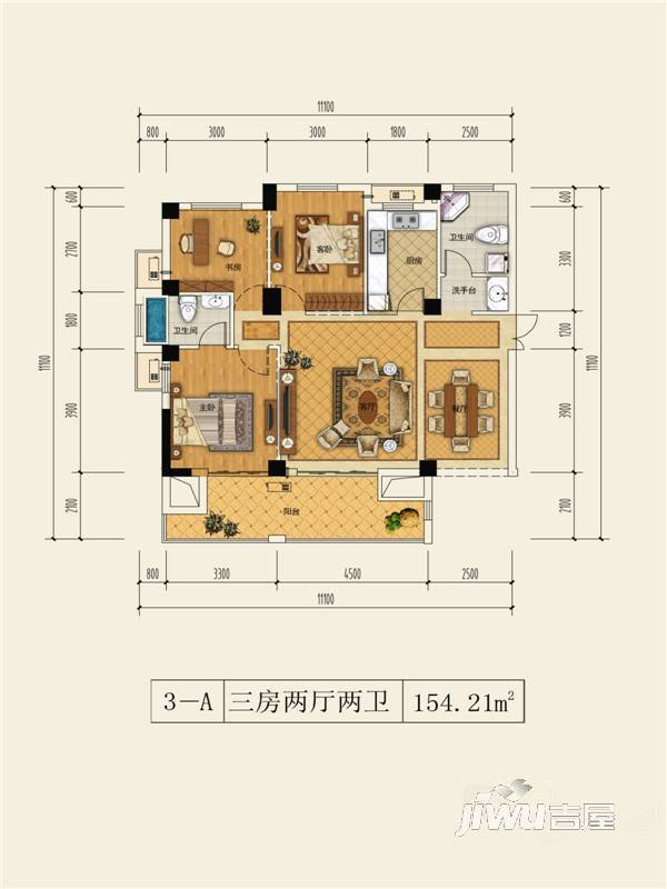 正易上塘春苑3室2厅2卫154.2㎡户型图