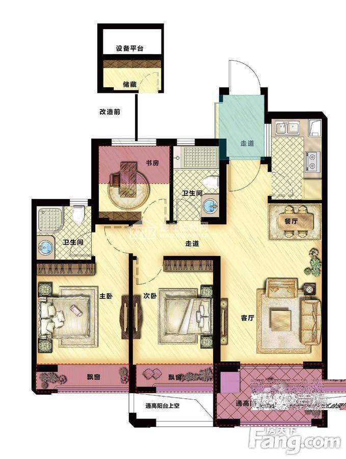 德信泊林春天3室2厅2卫89.9㎡户型图