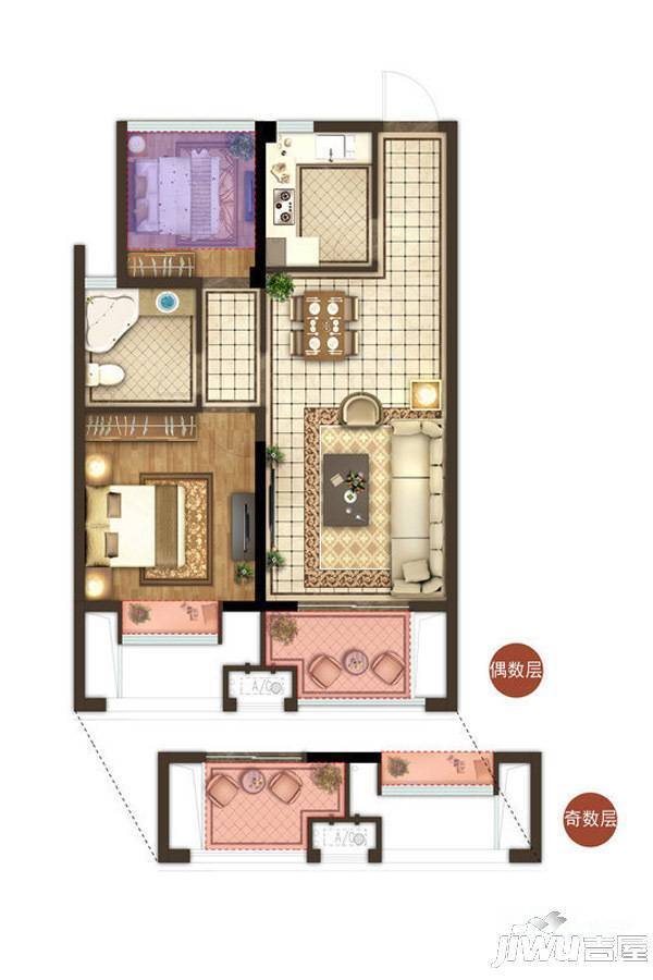 宋都香悦郡2室2厅1卫72㎡户型图