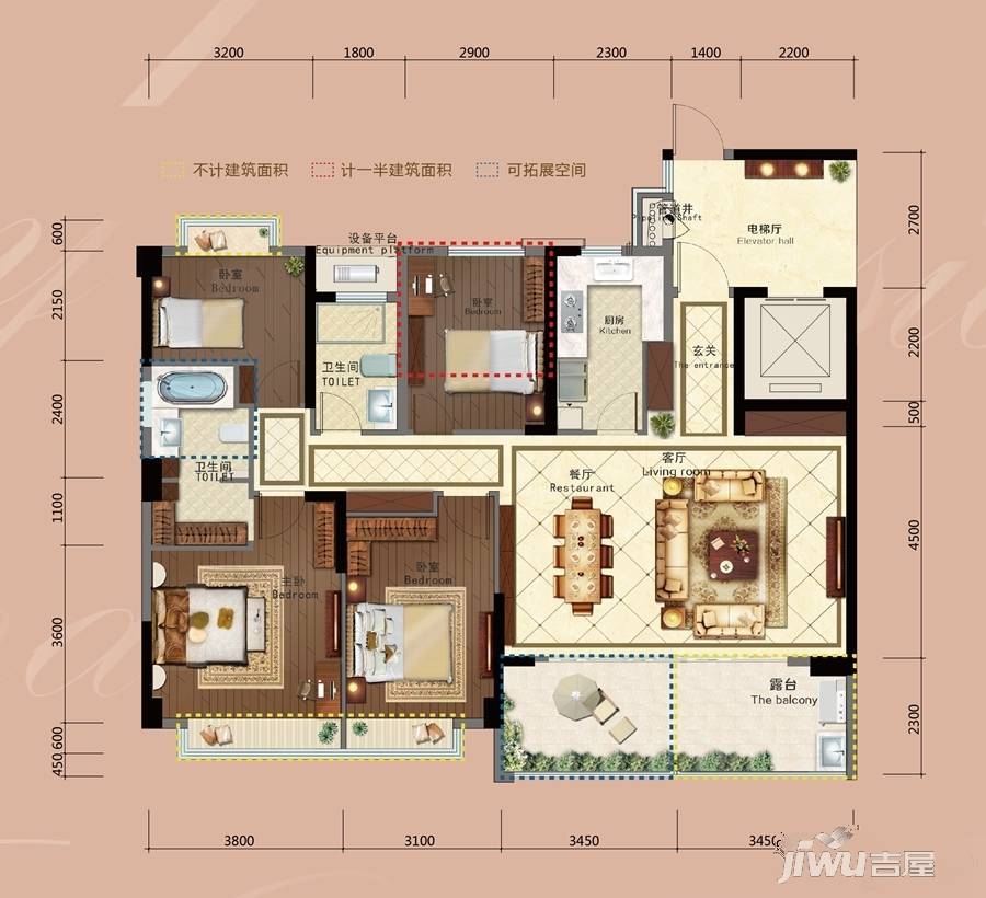 大悦城中粮天悦4室2厅2卫137㎡户型图