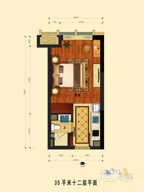 中国铁建国际公馆1室1厅1卫35㎡户型图