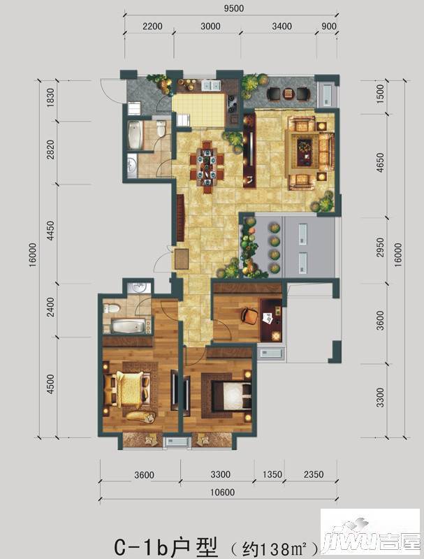 众安景海湾3室2厅2卫138㎡户型图