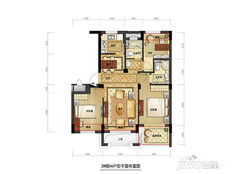 赞成龙兴道一号3室2厅2卫88㎡户型图