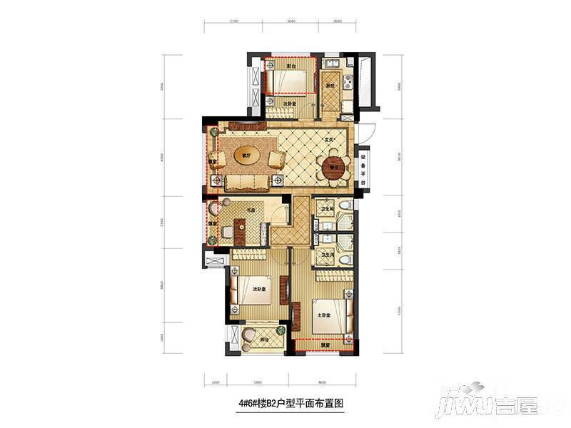 赞成龙兴道一号4室2厅2卫120㎡户型图