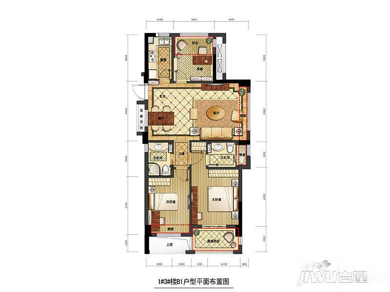 赞成龙兴道一号3室2厅2卫109㎡户型图