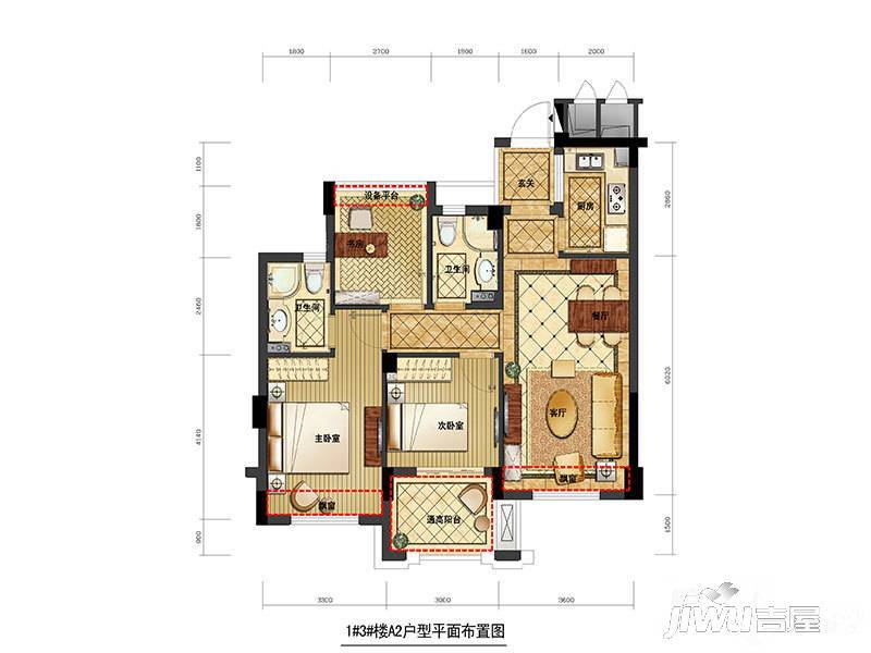 赞成龙兴道一号3室2厅2卫89㎡户型图