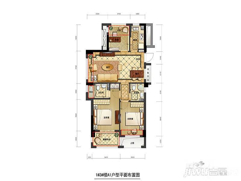 赞成龙兴道一号3室2厅2卫89㎡户型图