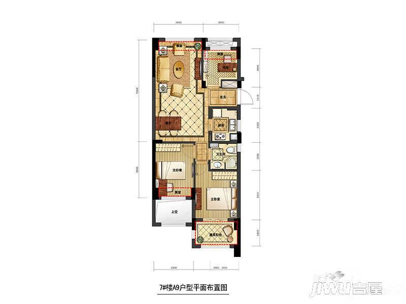 赞成龙兴道一号3室2厅1卫88㎡户型图