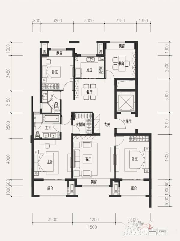 富力西溪悦居溪区4室2厅2卫139㎡户型图