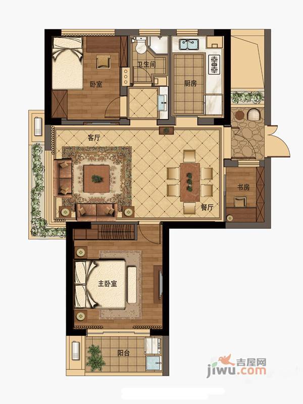 铂金名筑3室2厅1卫89㎡户型图