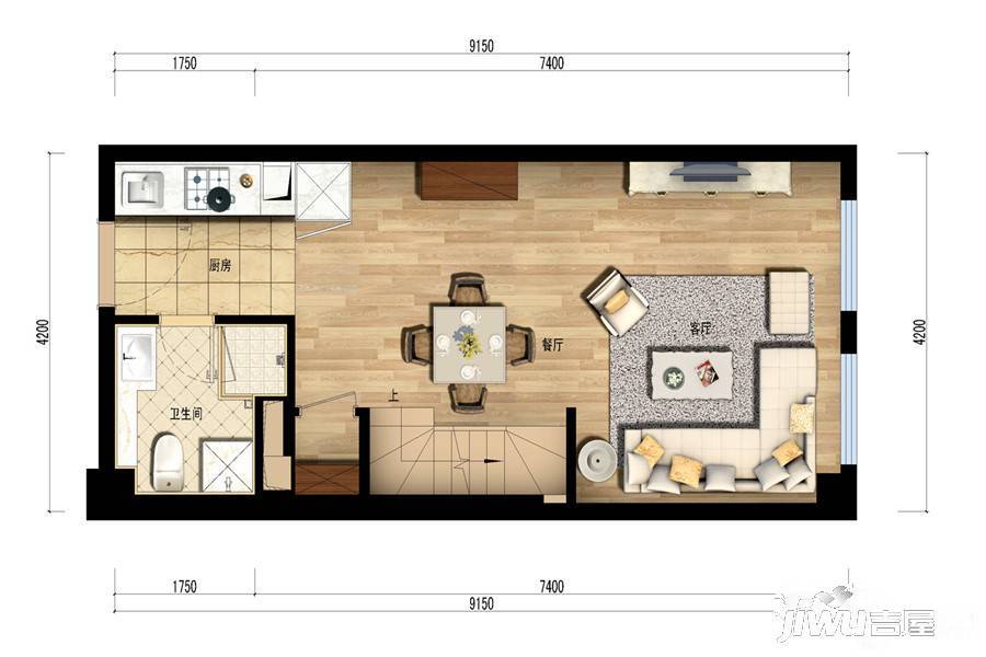 西溪八方城2室2厅1卫54㎡户型图