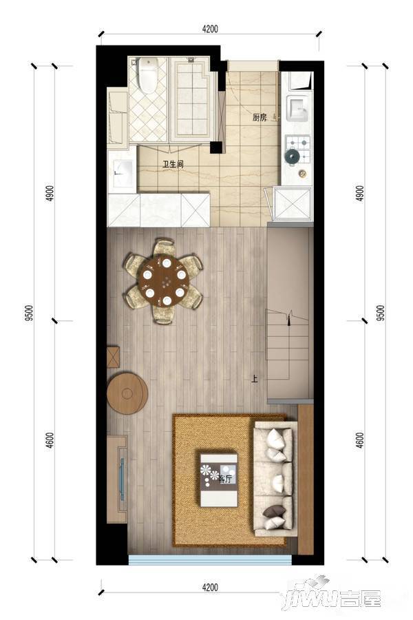 西溪八方城2室2厅1卫51㎡户型图