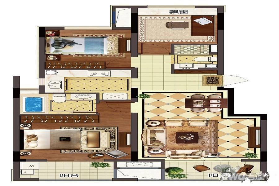 新城峯璟3室2厅2卫85㎡户型图