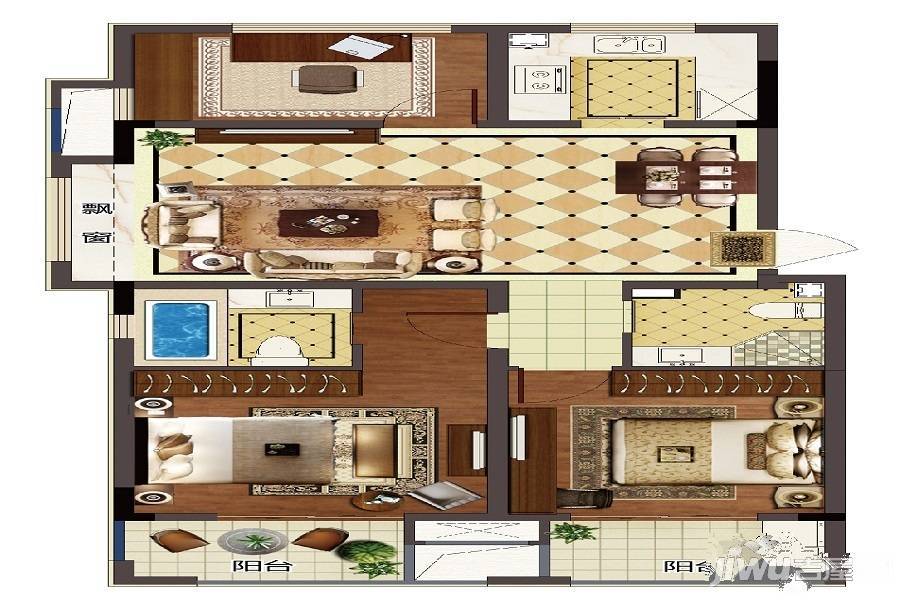 新城峯璟3室2厅2卫87㎡户型图