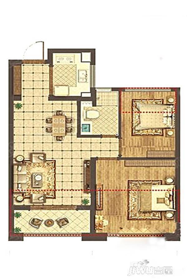 得力名望府2室2厅1卫60㎡户型图