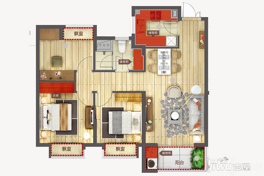 嘉里云荷廷3室2厅1卫89㎡户型图