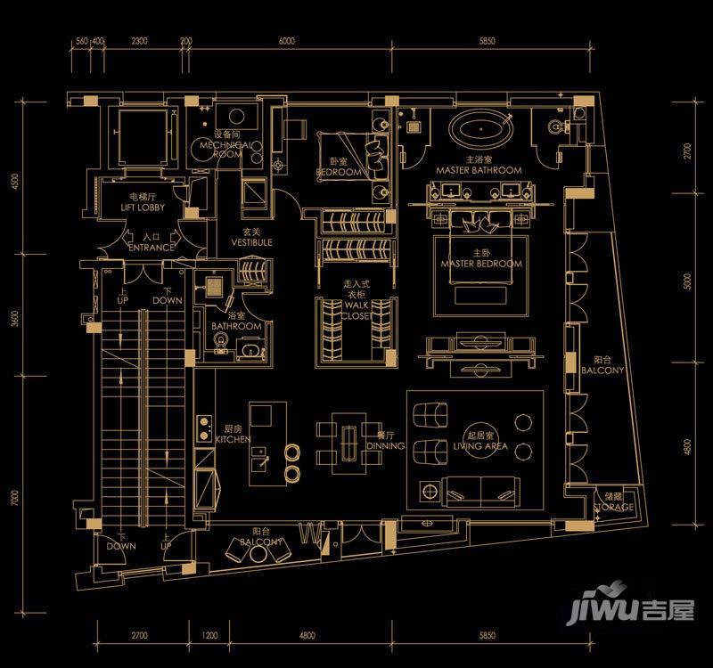 西溪天堂悦居2室2厅2卫175㎡户型图