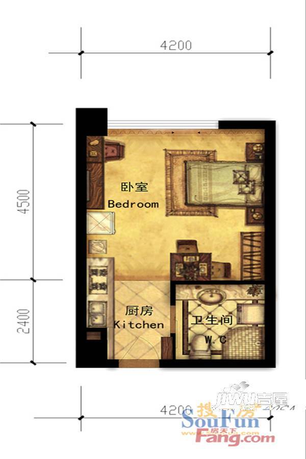 微博公馆1室0厅1卫38㎡户型图