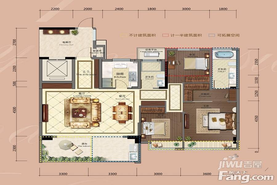 大悦城中粮天悦3室2厅2卫117㎡户型图